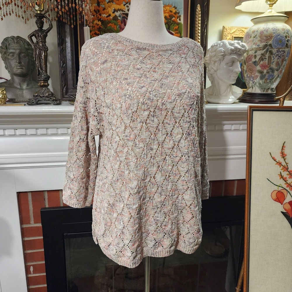 L Muted Neutral Diamond Knit Sweater Pullover Sweater from J.Jill, Women's Large